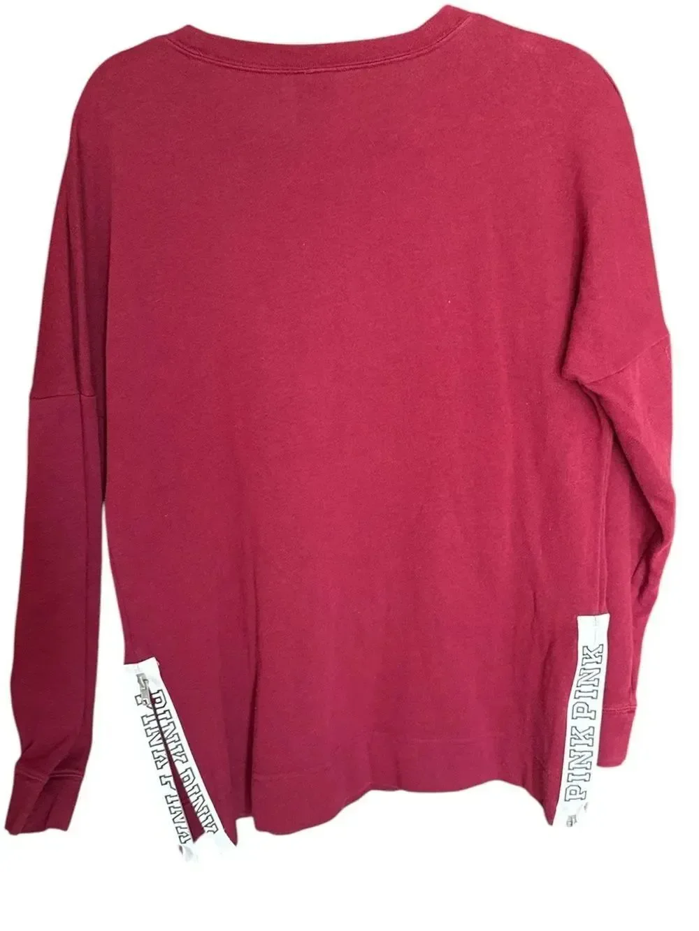 PINK Victoria's Secret ATM Burgundy Crewneck Sweatshirt Slid Slits Zipper